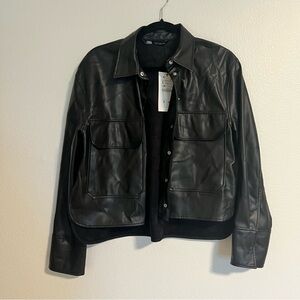 Zara Cropped Leather Shirt - Black